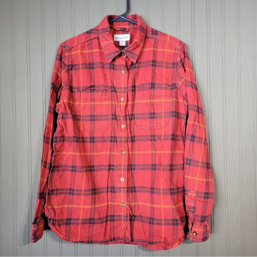 Carhartt Red and Black Plaid Women's Button Down Shirt L